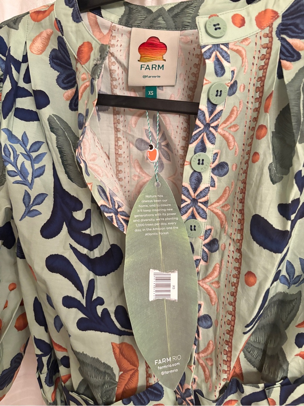 NWT Farm Rio Blue and Green Floral Romper, 100% Cotton, Size XS - Picture 6 of 8